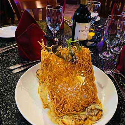 Plated Italian seafood at Marcelinas